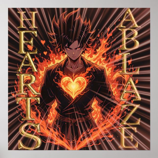 Anime Hearts on Fire Framed Art (Front)