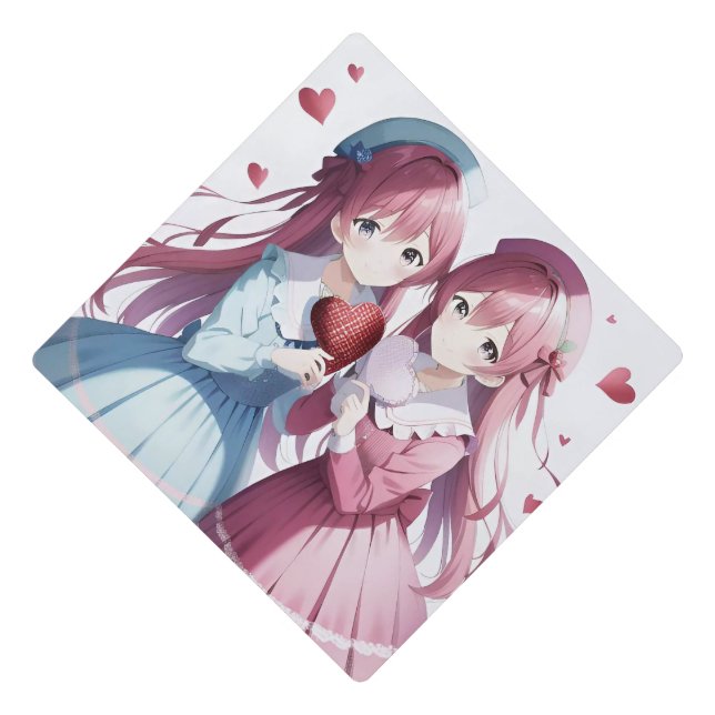 Anime hearts Valentine's Day  Graduation Cap Topper (Front)