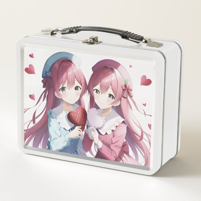 Anime hearts Valentine's Day  Metal Lunch Box (Front)