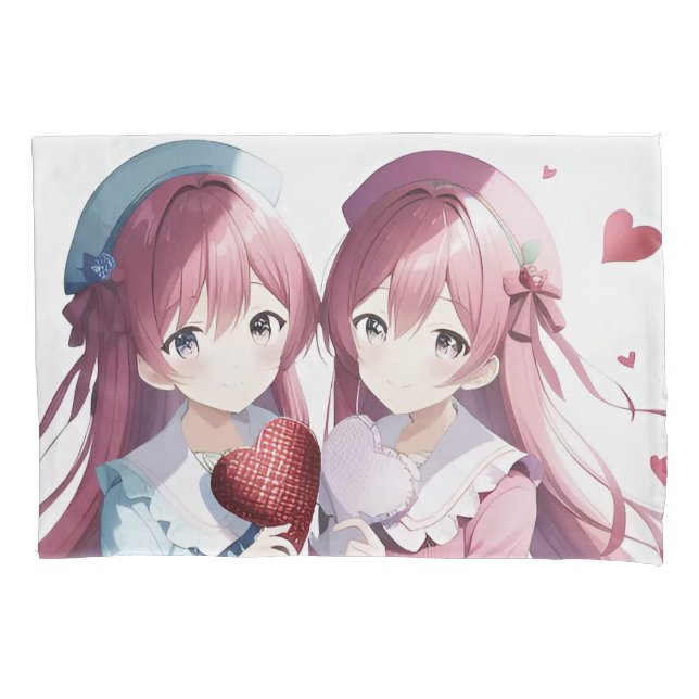 Anime hearts Valentine's Day  Pillow Case (Front-Left)