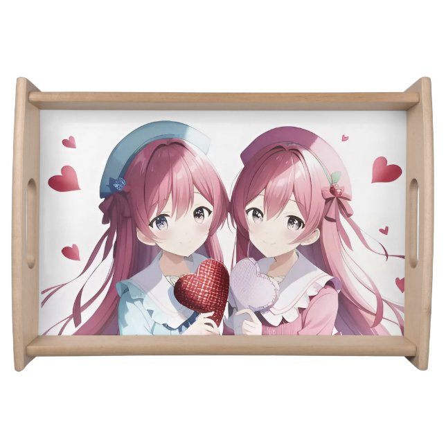 Anime hearts Valentine's Day  Serving Tray (Front)