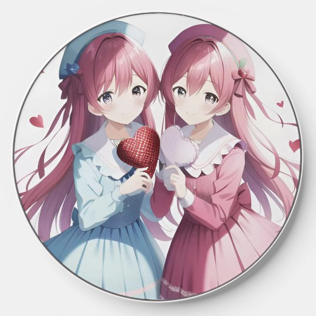 Anime hearts Valentine's Day Wireless Charger (Front)