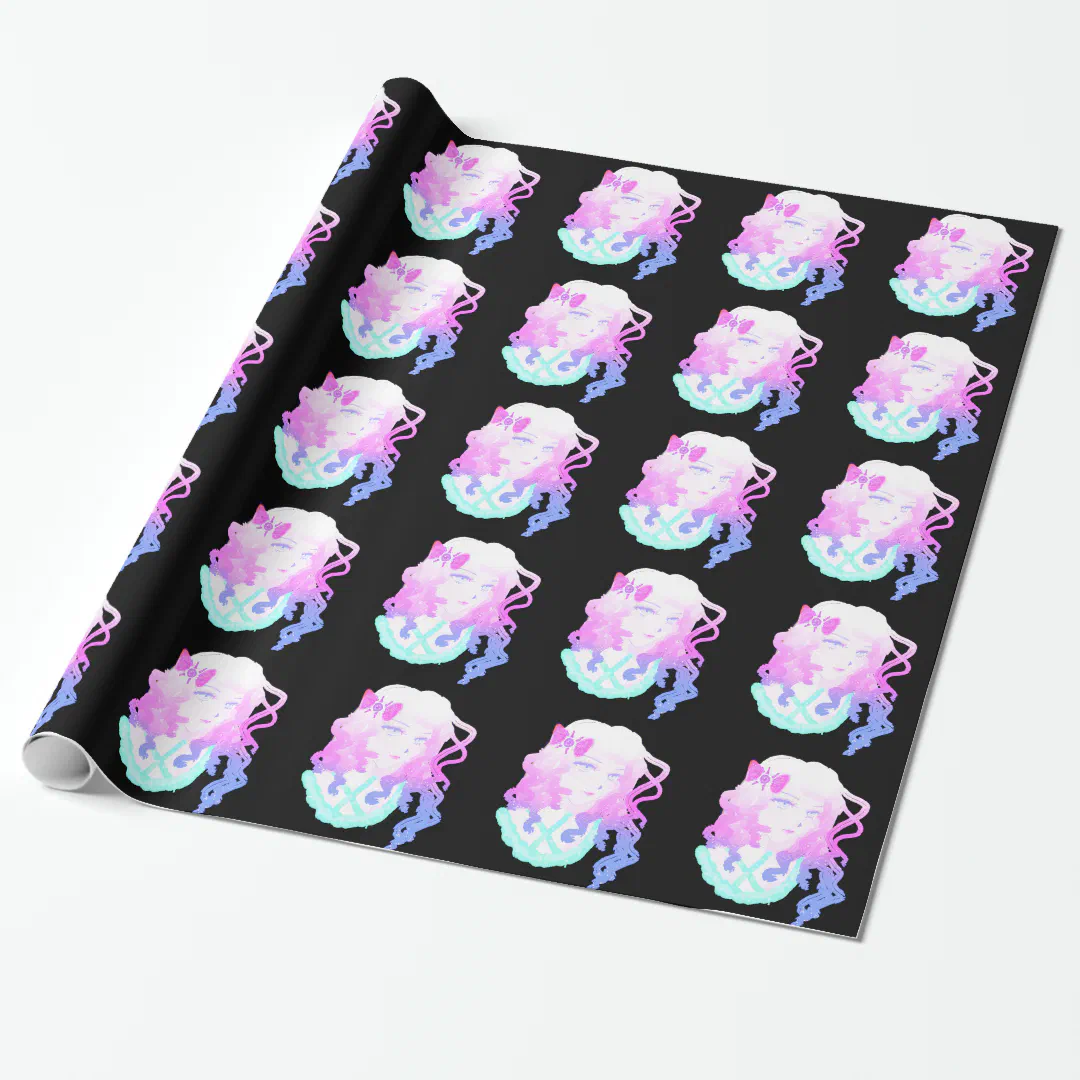 Anime  Hipster Kawaii Pastel Creepy Cute Girl Wrapping Paper (Unrolled)