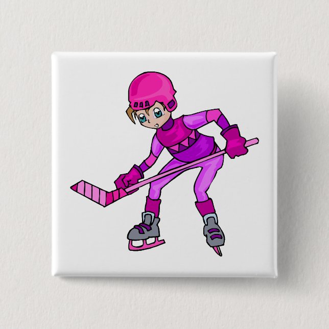 Anime Hockey Girl Button (Front)