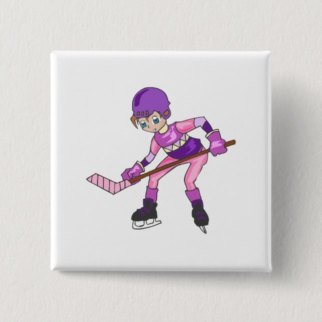 Anime Hockey Girl Pinback Button (Front)