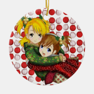 Anime Holiday Hug Ceramic Ornament
