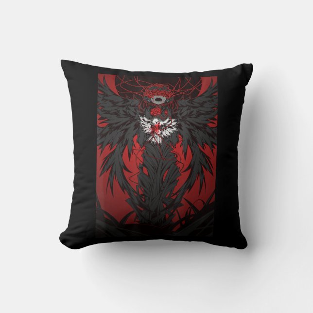 Anime Horror Aesthetic Scary Creepy Girl Japanese  Throw Pillow (Front)