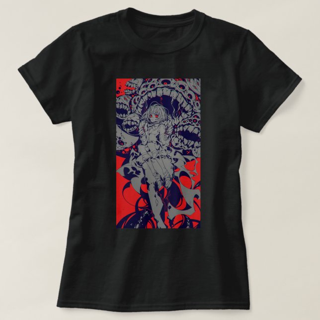 Anime Horror Esthetic Scary Creepy Girl Japanese  T-Shirt (Design Front)