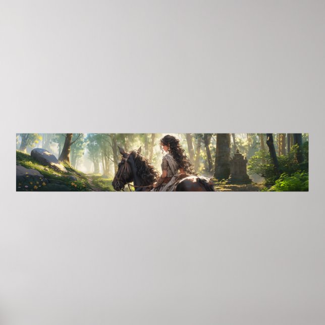 Anime horseback ride in the woods - Ultra wide Poster (Front)