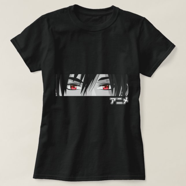Anime in Japanese Characters Kawaii Eyes Face Pull T-Shirt (Design Front)