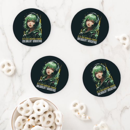 Anime inspired girl design coaster set