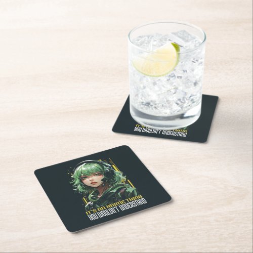 Anime inspired girl design square paper coaster