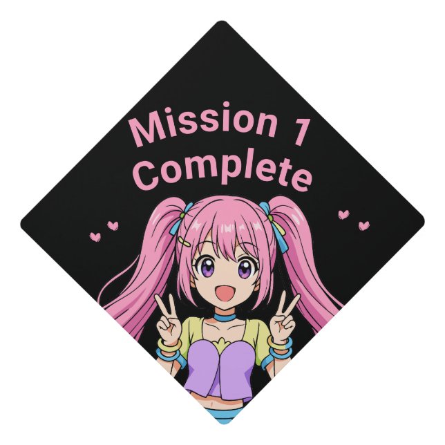 Anime Inspired Graduation Cap Topper – Cute Custom (Front)