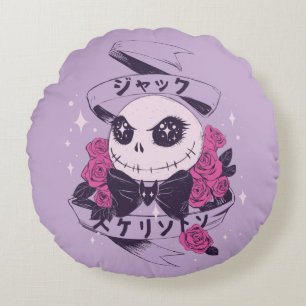 Anime Jack Skellington & Roses Illustration Round Pillow