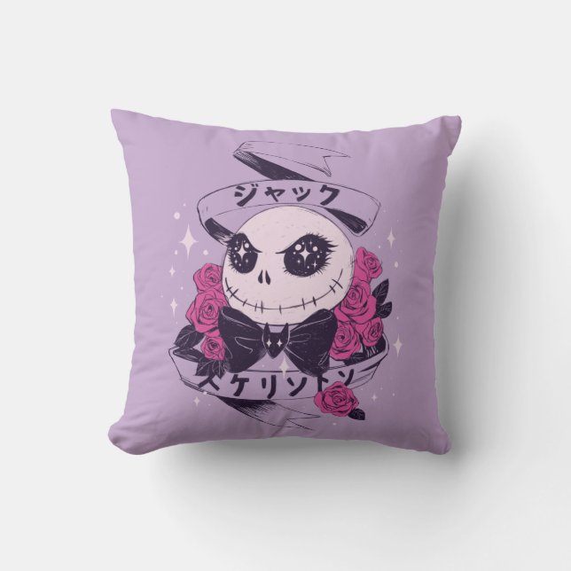 Anime Jack Skellington & Roses Illustration Throw Pillow (Front)