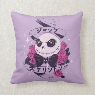 Anime Jack Skellington & Roses Illustration Throw Pillow