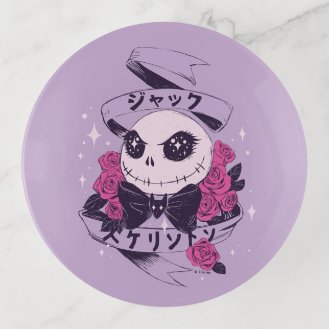 Anime Jack Skellington & Roses Illustration Trinket Tray (Front)
