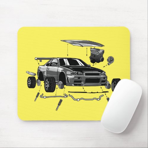 ANIME JAPANESE GREY DRIFT CAR DISASSEMBLED MOUSE PAD