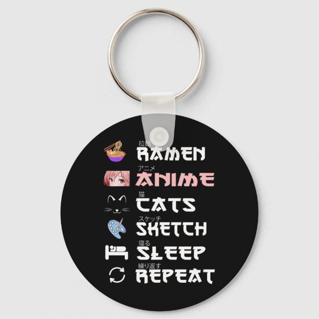 Anime japanese ramen sketching cat Anime Lover Gir Keychain (Front)