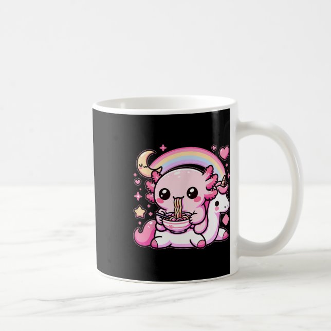 Anime Kawaii Axolotl Eating Ramen Noodles Kids Tee Coffee Mug (Right)