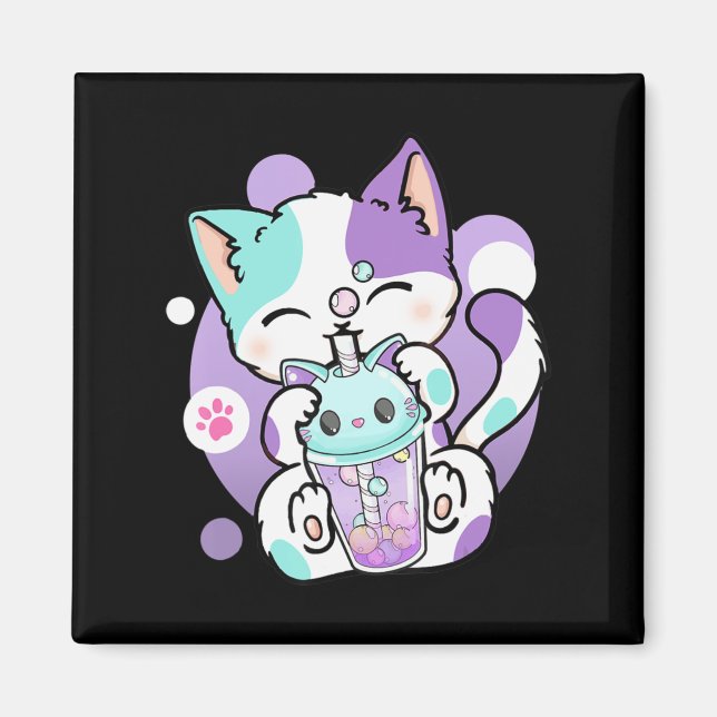 Anime Kawaii Cat Boba Bubble Tea Neko Boba Tea Cat Magnet (Front)