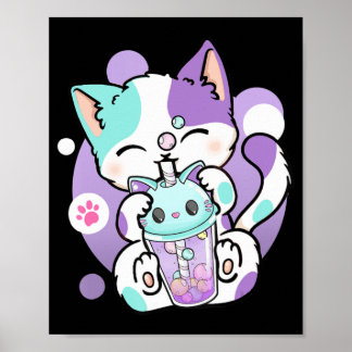 Anime Kawaii Cat Boba Bubble Tea Neko Boba Tea Cat Poster