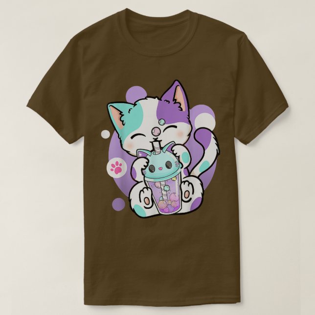 Anime Kawaii Cat Boba Bubble Tea Neko Boba Tea Cat T-Shirt (Design Front)
