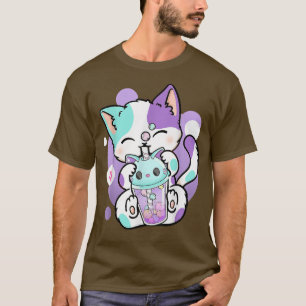 Anime Kawaii Cat Boba Bubble Tea Neko Boba Tea Cat T-Shirt