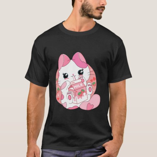 Anime Kawaii Cat Strawberry Milk N T_Shirt
