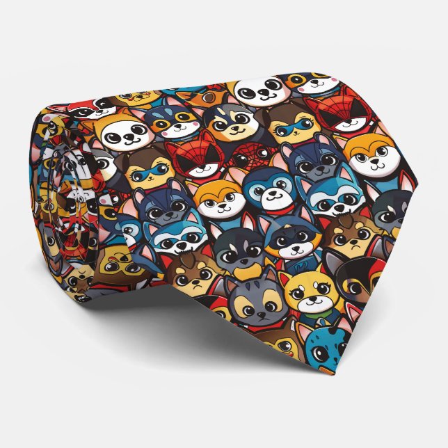 Anime Kawaii Chibi Cute Superhero Cats Neck Tie (Rolled)
