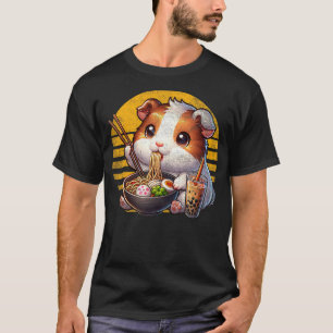 Anime Kawaii Guinea Pig Eating Ramen & Drinking Bo T-Shirt