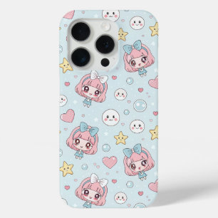 Anime Kawaii in Pastel Colors with Hearts and Star iPhone 15 Pro Case