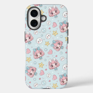 Anime Kawaii in Pastel Colors with Hearts and Star iPhone 16 Case