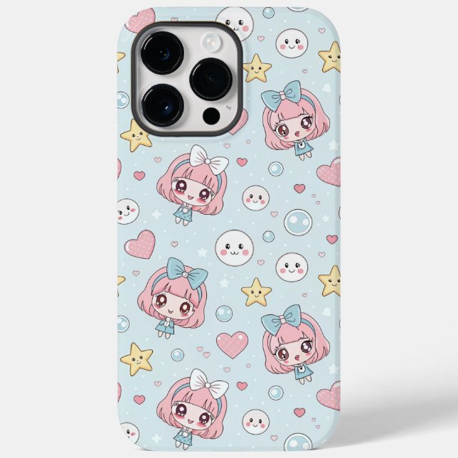 Anime Kawaii in Pastel Colors with Hearts and Star Case-Mate iPhone Case (Back)