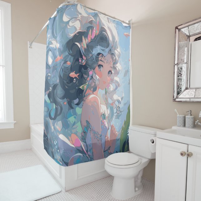 Anime Kawaii Mermaid Shower Curtain (In Situ)