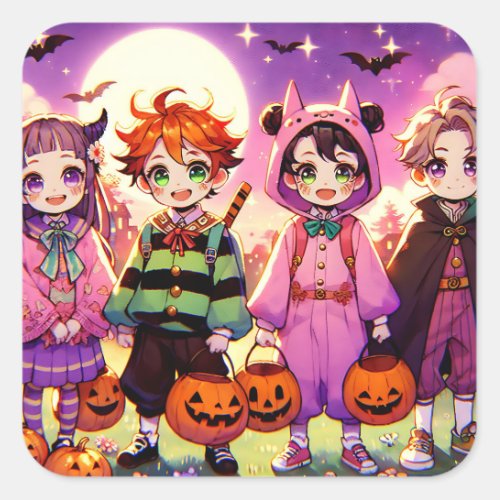 Anime Kids Halloween Square Sticker