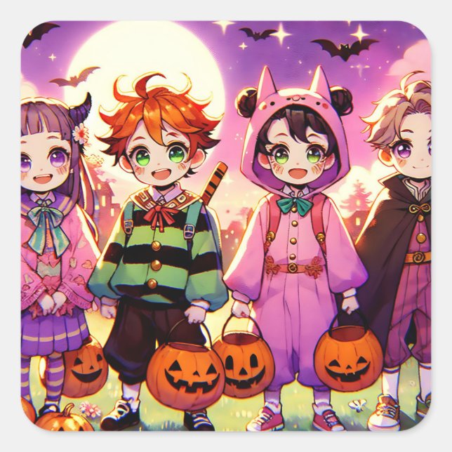 Anime Kid's Halloween Square Sticker (Front)