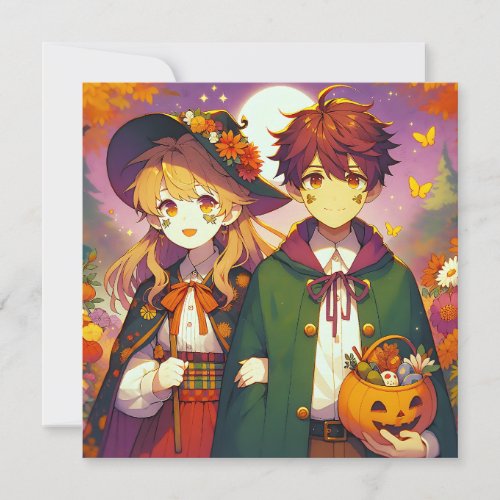 Anime Kids in Halloween Costumes Invitation