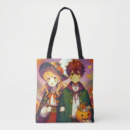 Anime Kids in Halloween Costumes Tote Bag