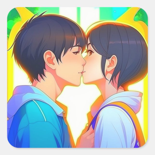 Anime Kiss | New Love Square Sticker (Front)