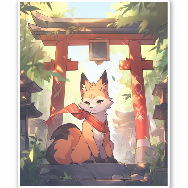 Anime Kitsune Cute Fox Fantasy Art Sticker (Front)