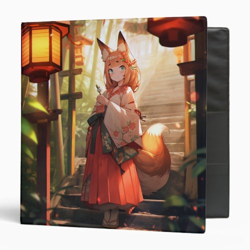 Anime Kitsune Girl Cute Fox Fantasy Art 3 Ring Binder