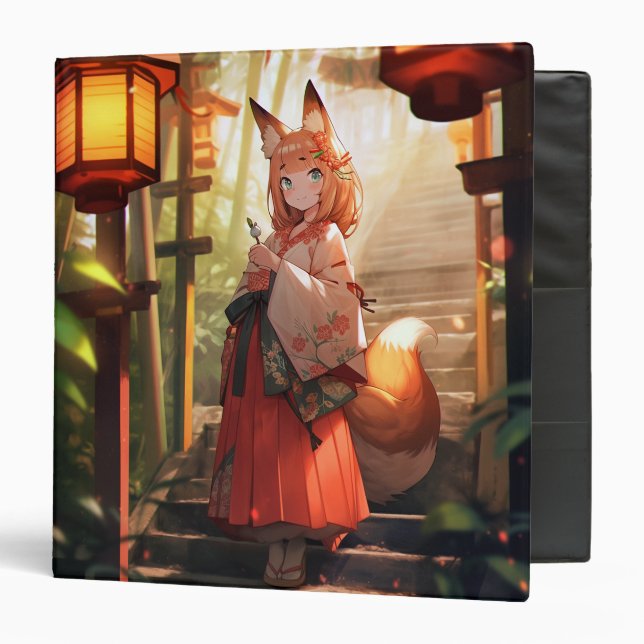 Anime Kitsune Girl Cute Fox Fantasy Art 3 Ring Binder (Front/Inside)