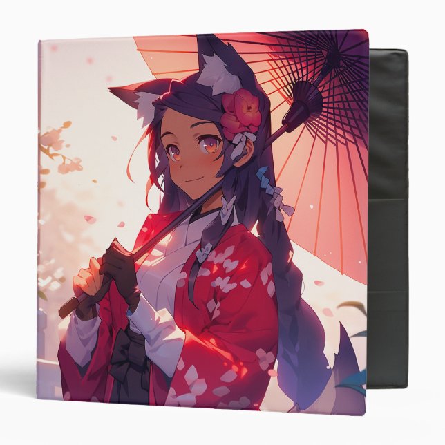 Anime Kitsune Girl Cute Fox Fantasy Art 3 Ring Binder (Front/Inside)