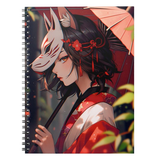 Anime Kitsune Girl Cute Fox Fantasy Art Notebook (Front)
