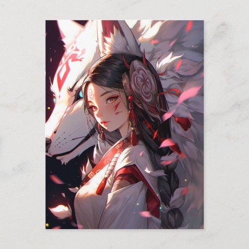 Anime Kitsune Girl Cute Fox Fantasy Art Postcard