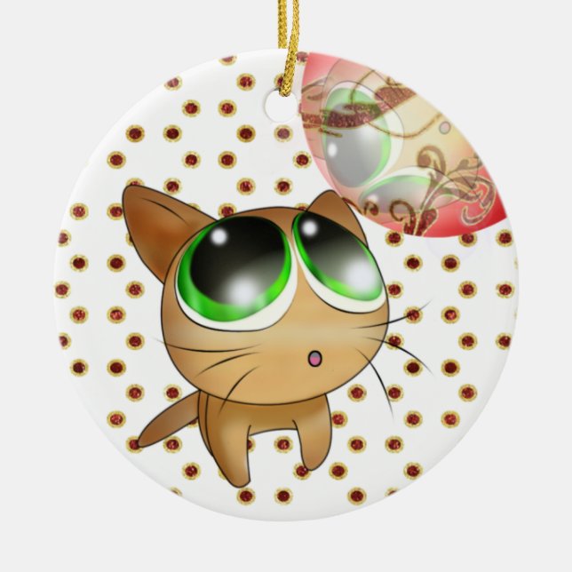 Anime Kitty Ceramic Ornament (Front)