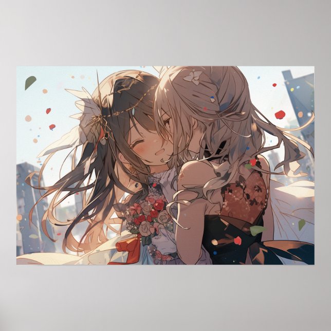 Anime lesbian downtown summer wedding poster (Front)