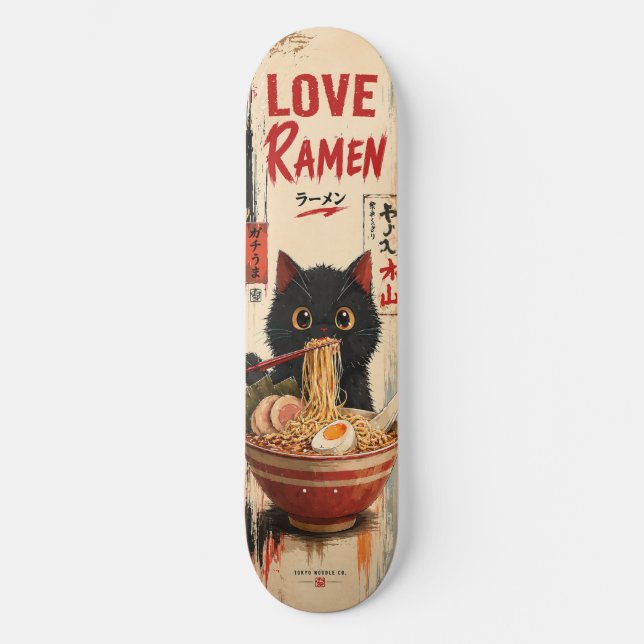 Anime Love Ramen Cat Skateboard Deck (Front)