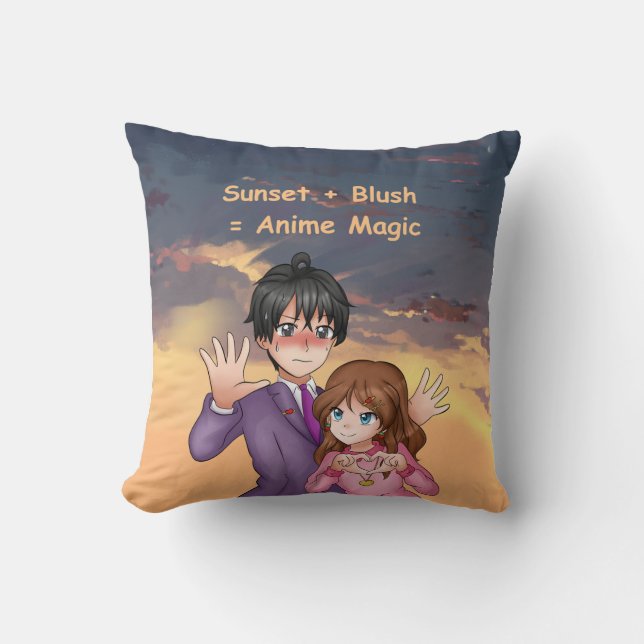 Anime Magic – Sunset Blush Throw Pillow (Front)
